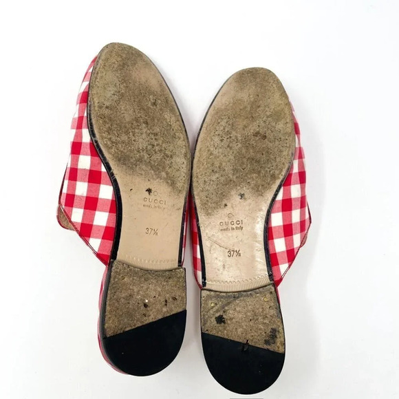 Gucci Princetown Red Gingham Plaid Check Loafer Mule Slipper Size 37.5 / 7.5 - Picture 15 of 16